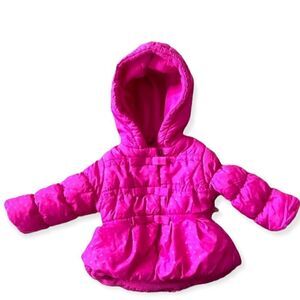 Rothschild Pink Polka Dot Hooded Puffer Coat 12m